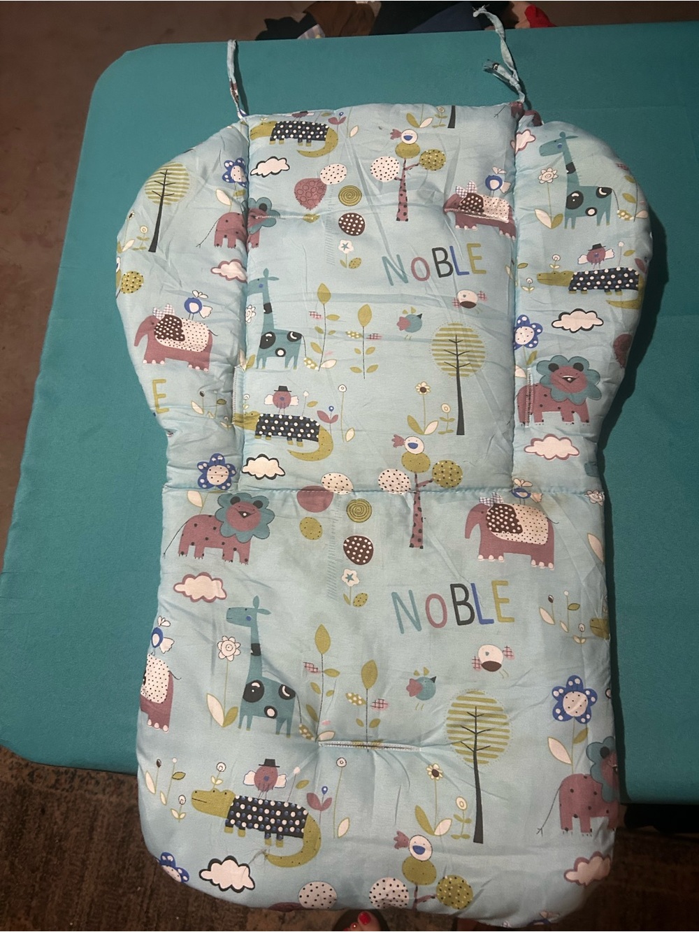 Noble Baby Blue Printed Infant Cushion for high chair.  One strap has been cut